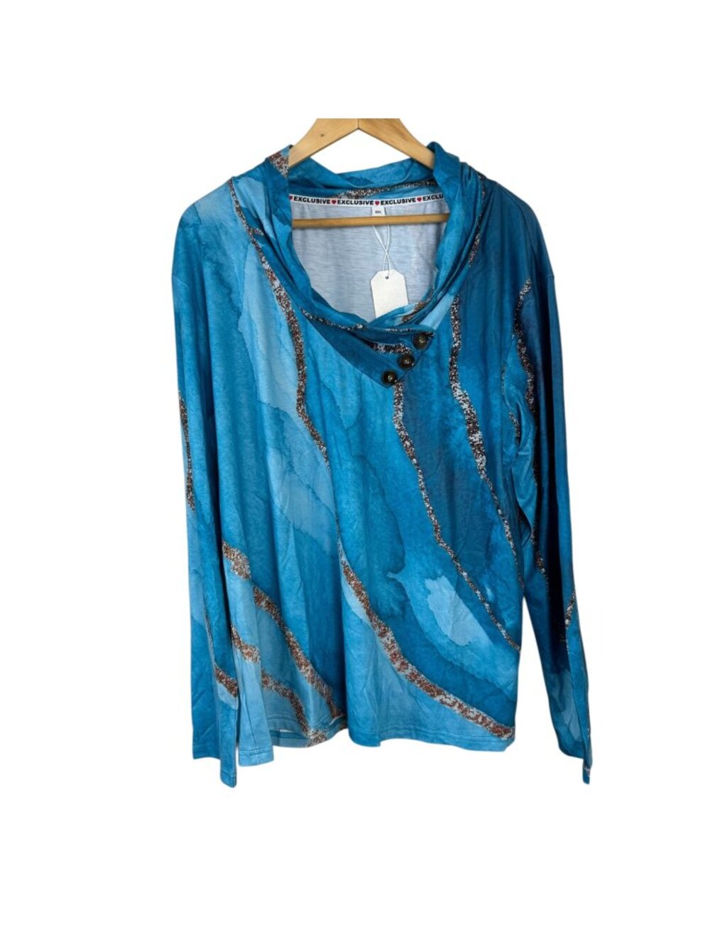 Made with Love NEW Blouse Cowl Neck Teal Long Sleeve Women's XXL Marble - Picture 9 of 9
